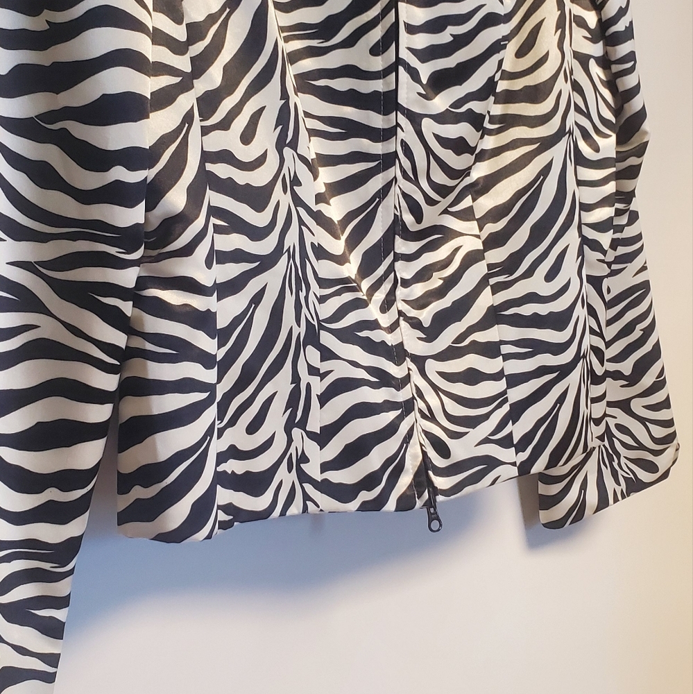 Vintage Parche Pairs Zebra Satin Zipper Blazer Jacket Size 14 Made in the USA - Picture 6 of 11